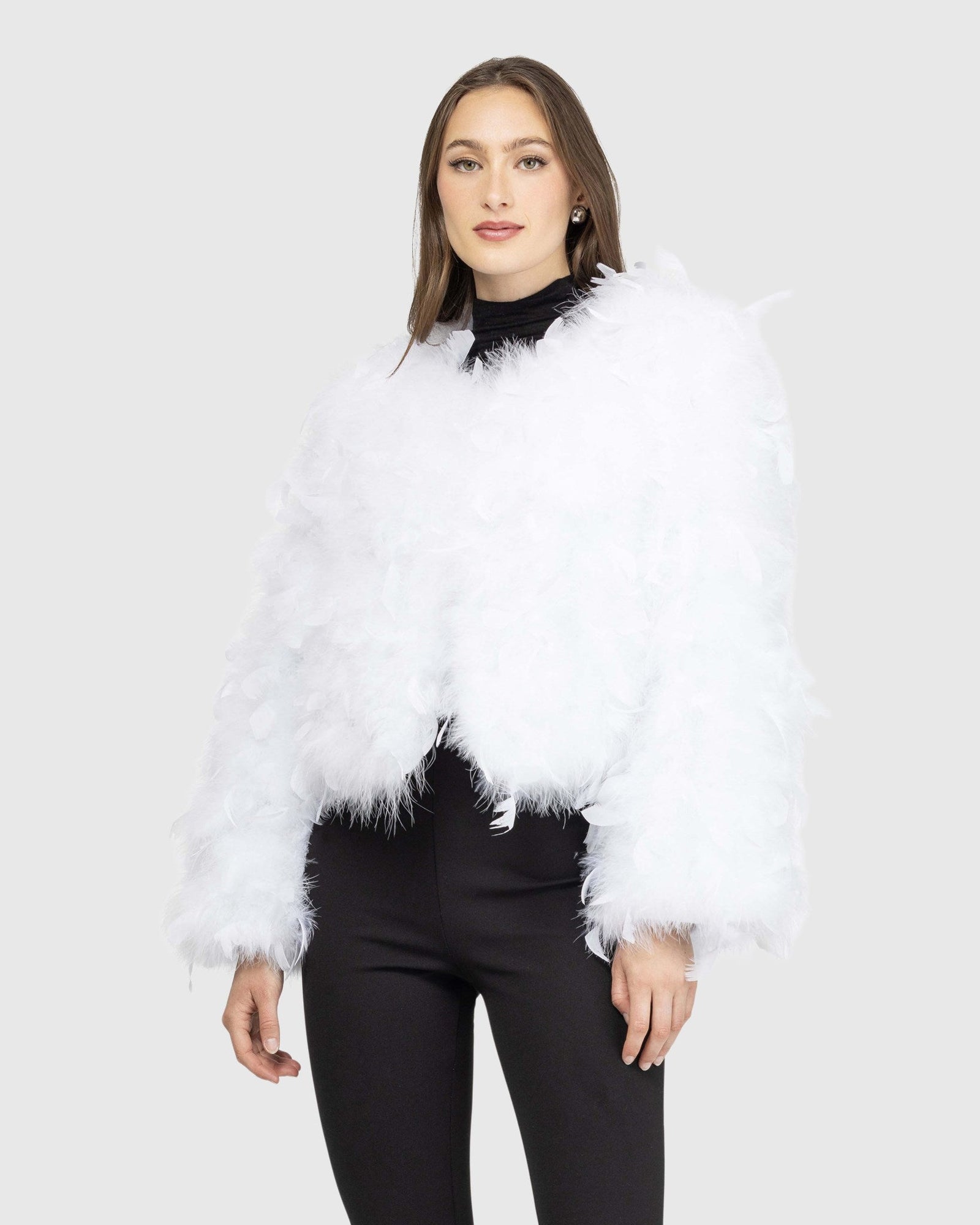 Feather Cropped Jacket | White