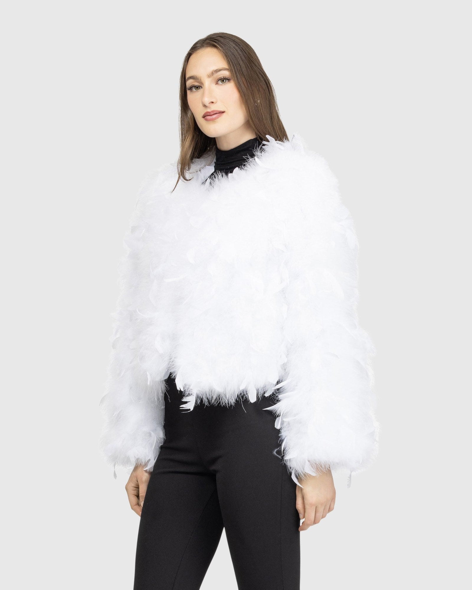 Feather Cropped Jacket | White