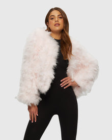 Feather Cropped Jacket | Pink