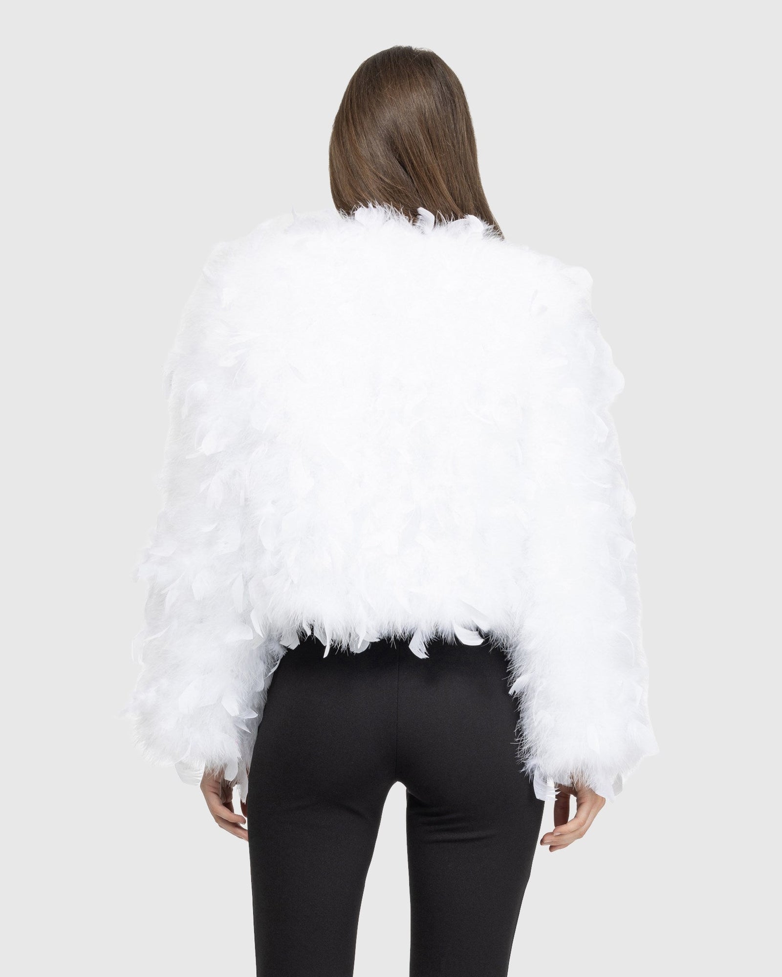Feather Cropped Jacket | White