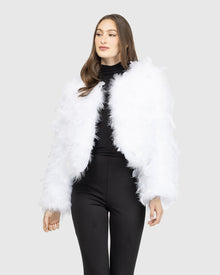 Feather Cropped Jacket | White