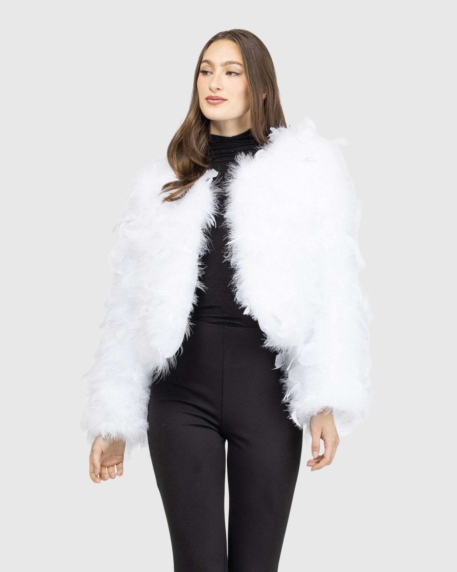 Feather Cropped Jacket | White