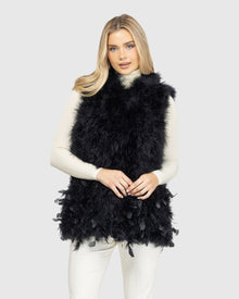 Feather Hooded Vest | Black