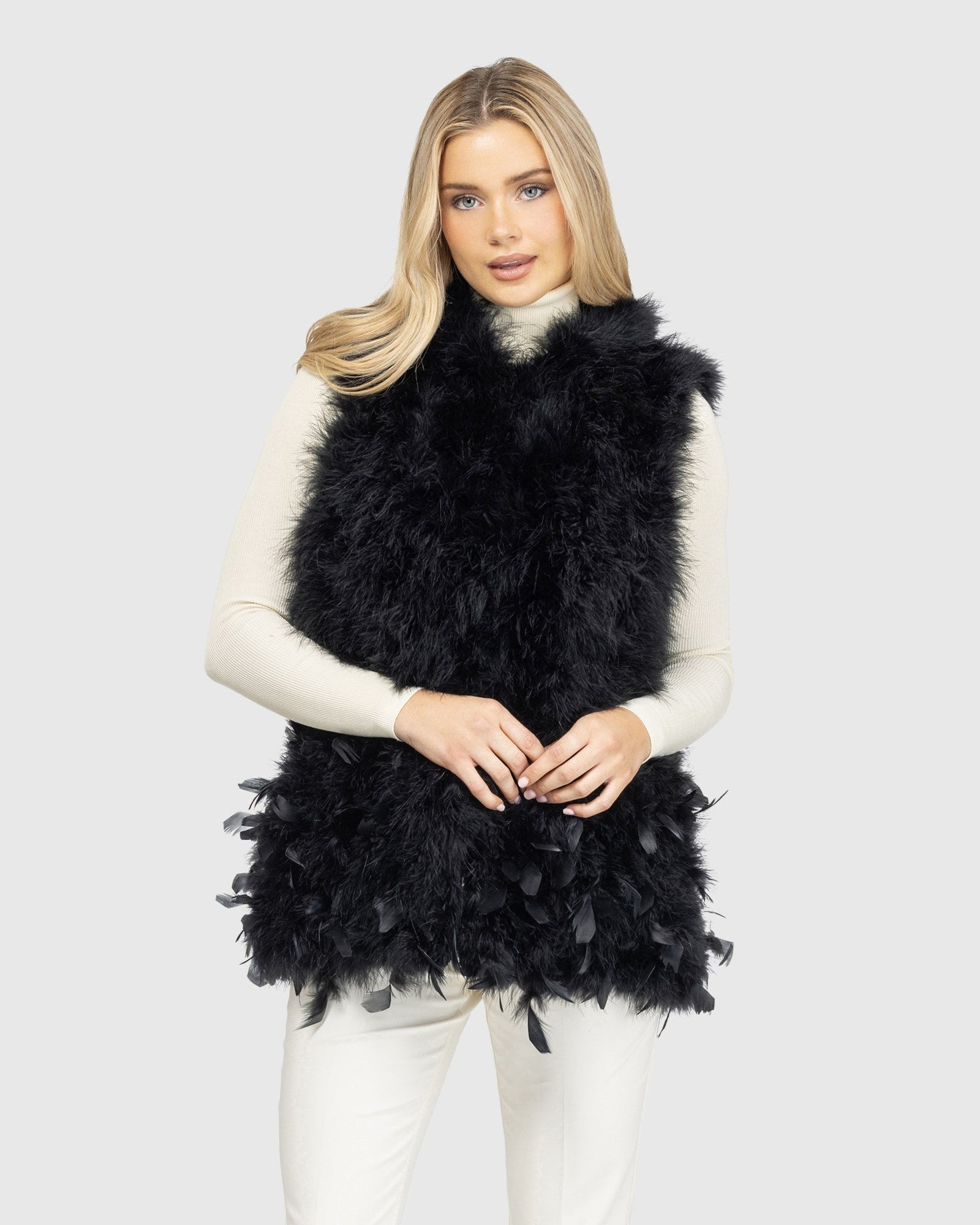 Feather Hooded Vest | Black
