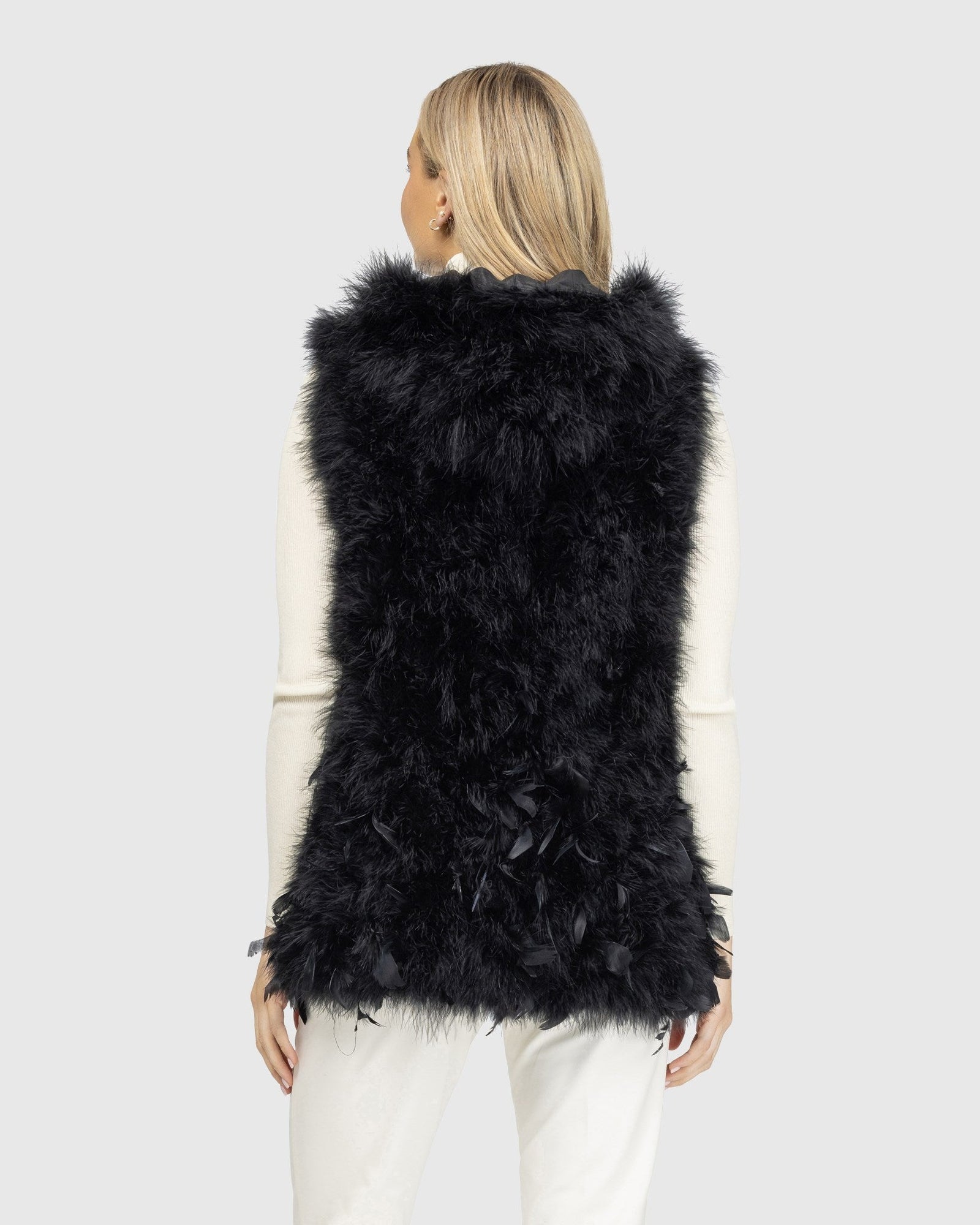 Feather Hooded Vest | Black