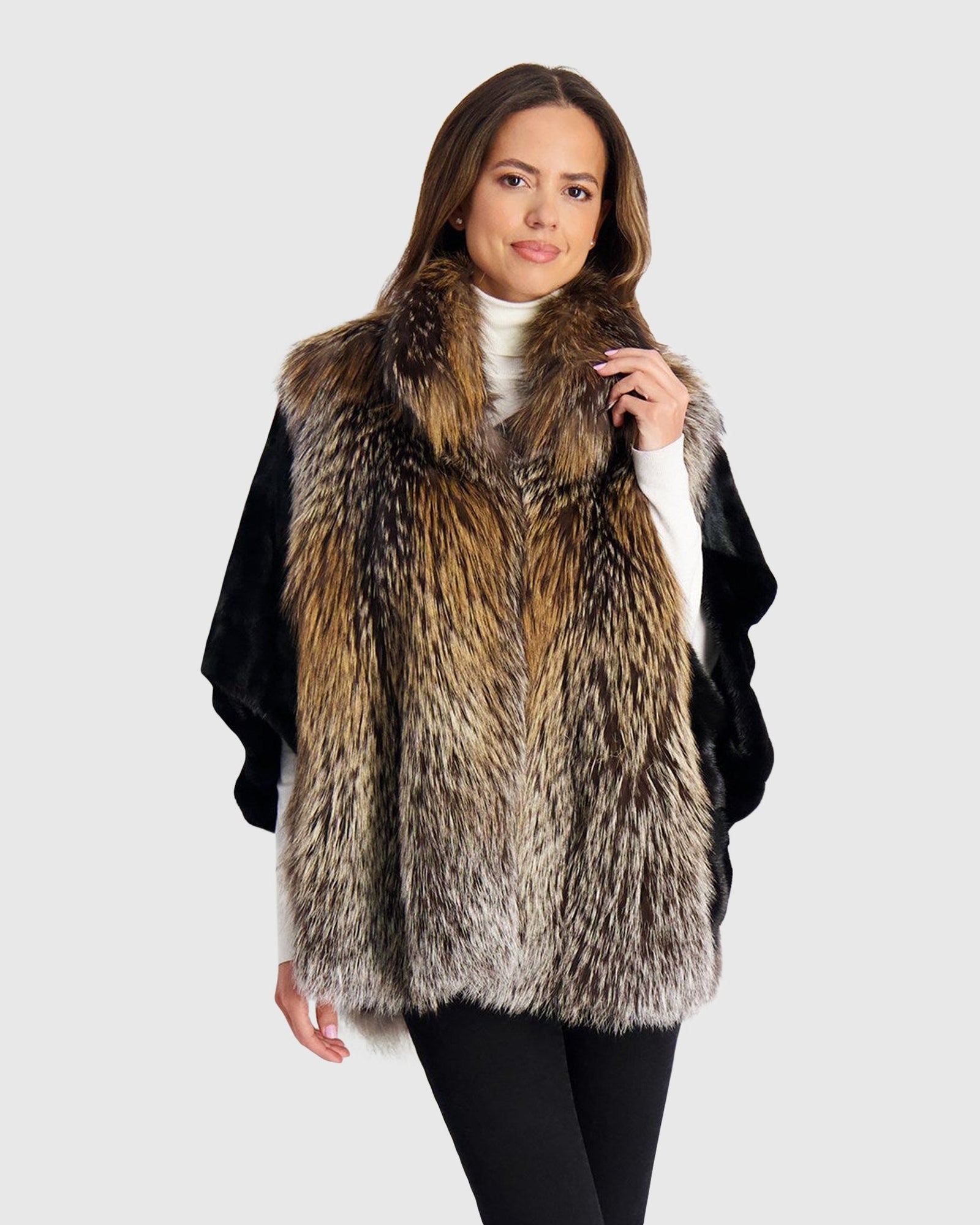 Fox Jacket With Mink Sleeves | Gold Cross