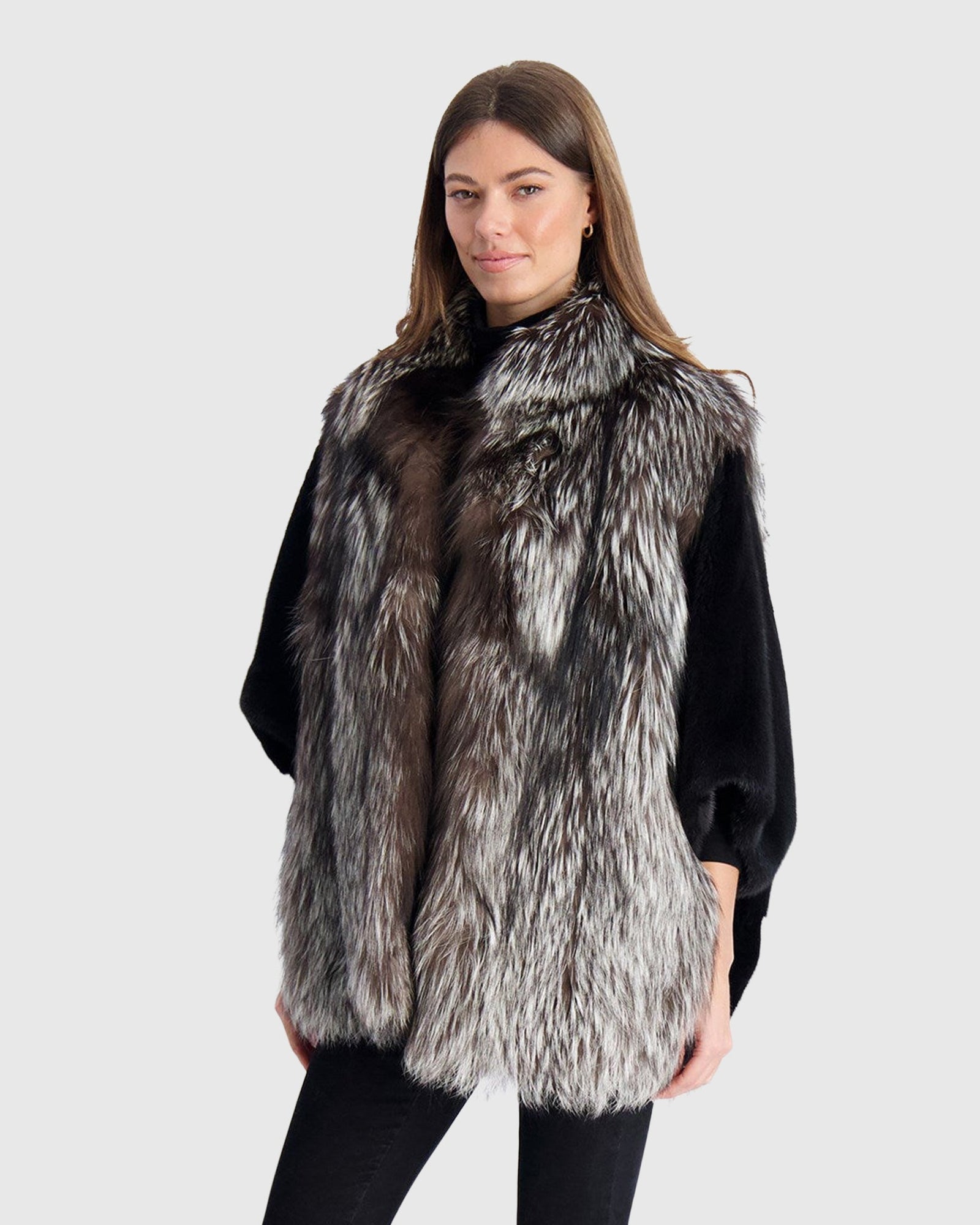 Fox Jacket With Mink Sleeves | Silver Fox/Black