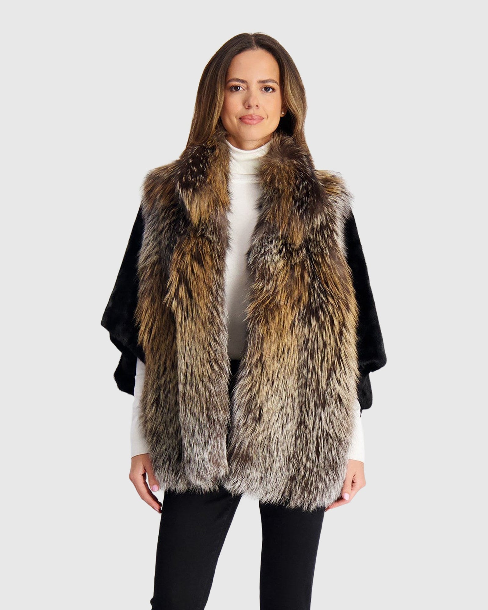 Fox Jacket With Mink Sleeves | Gold Cross