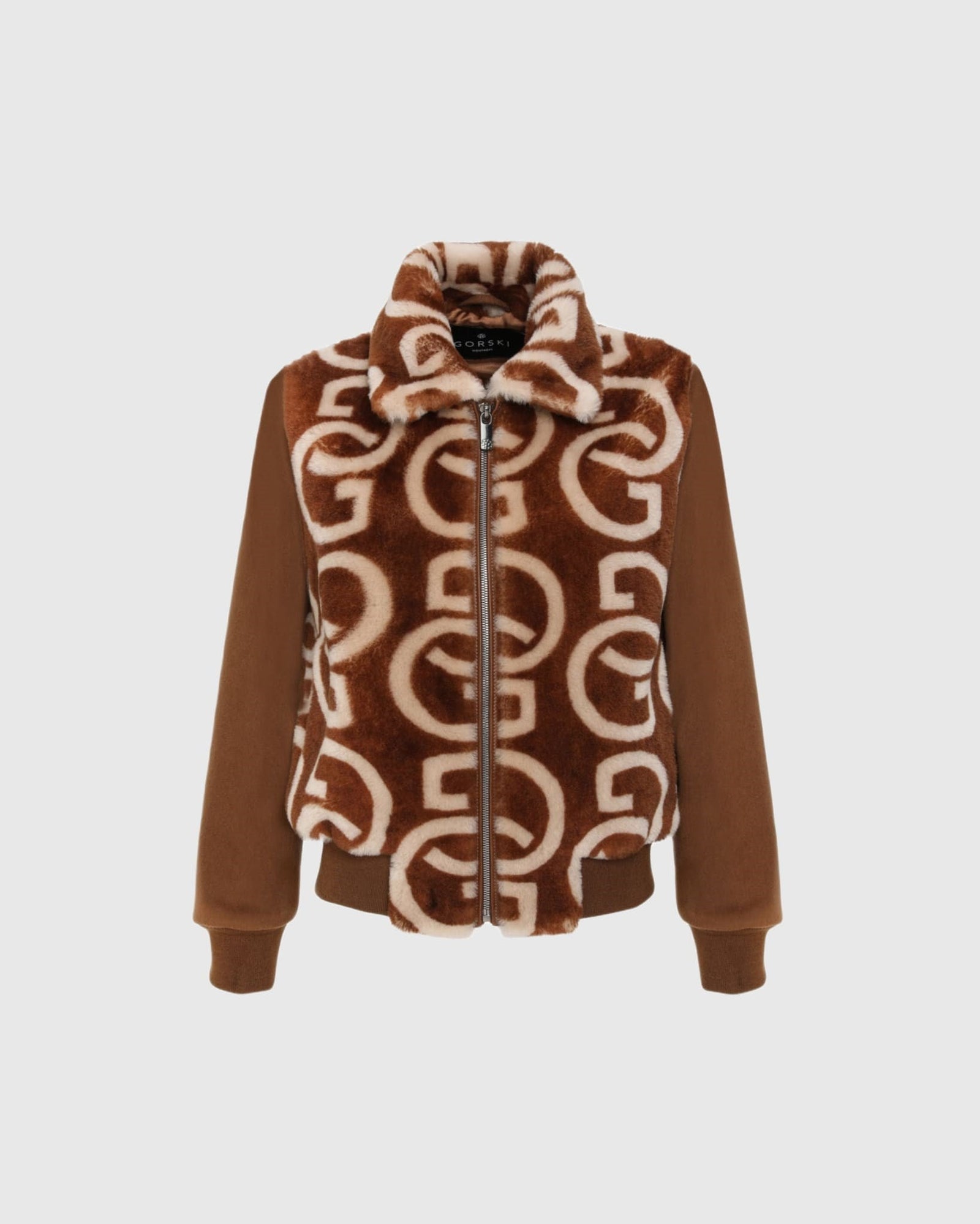 G Printed Merino Shearling Lamb Bomber Jacket With Loro Piana Wool Trim | Whiskey/Palomino