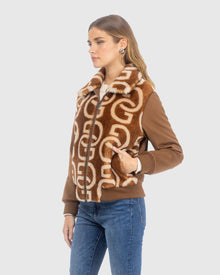 G Printed Merino Shearling Lamb Bomber Jacket With Loro Piana Wool Trim | Whiskey/Palomino