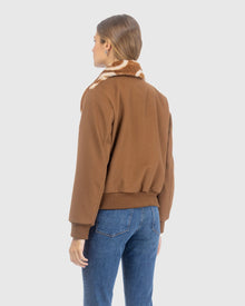 G Printed Merino Shearling Lamb Bomber Jacket With Loro Piana Wool Trim | Whiskey/Palomino