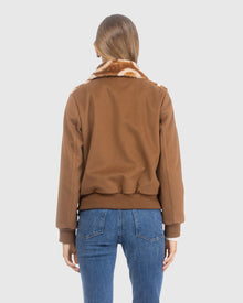 G Printed Merino Shearling Lamb Bomber Jacket With Loro Piana Wool Trim | Whiskey/Palomino