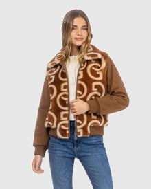 G Printed Merino Shearling Lamb Bomber Jacket With Loro Piana Wool Trim | Whiskey/Palomino