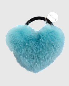 Hair Elastic With Heart Shaped Mink Fur Pompom | Blue