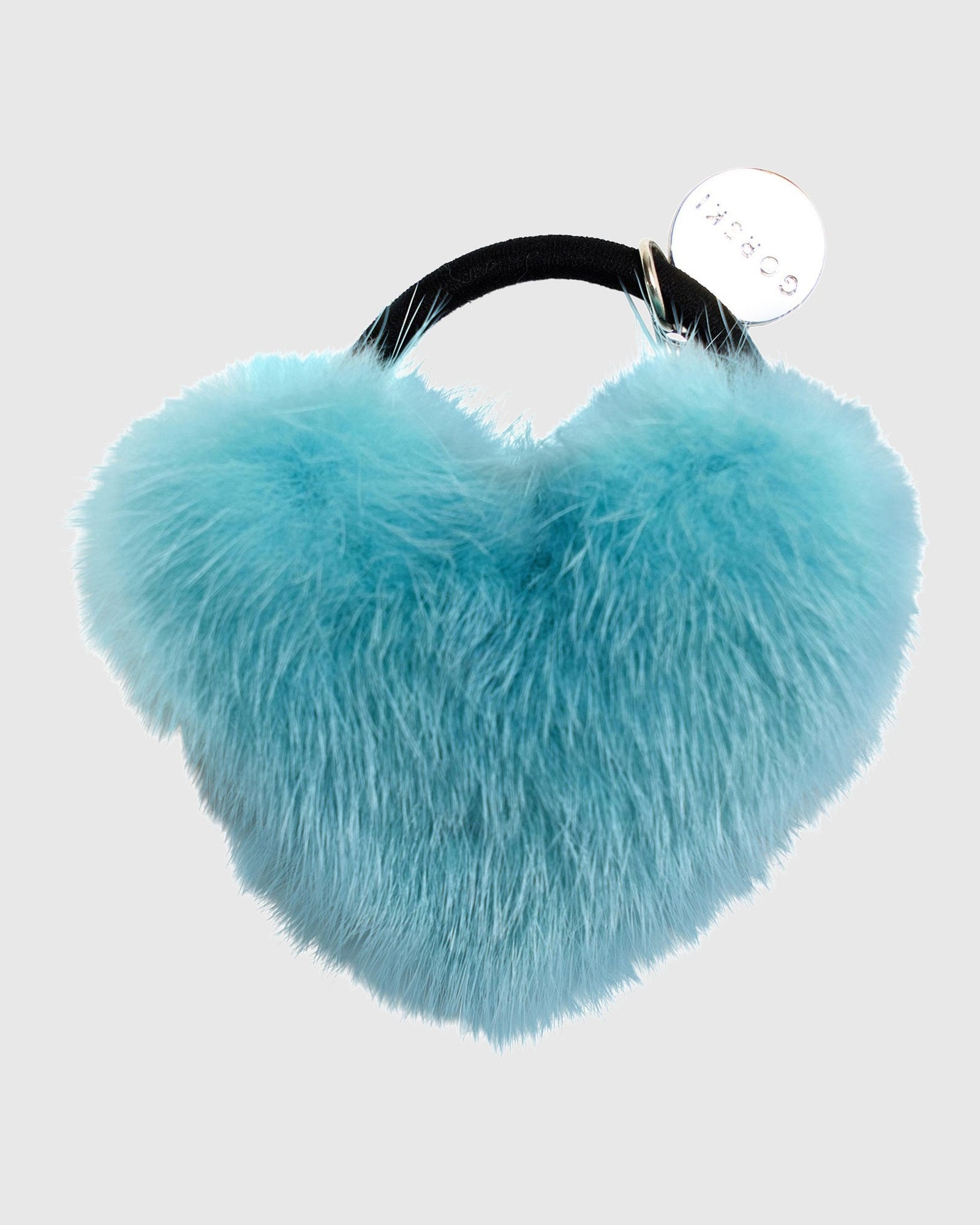 Hair Elastic With Heart Shaped Mink Fur Pompom | Blue