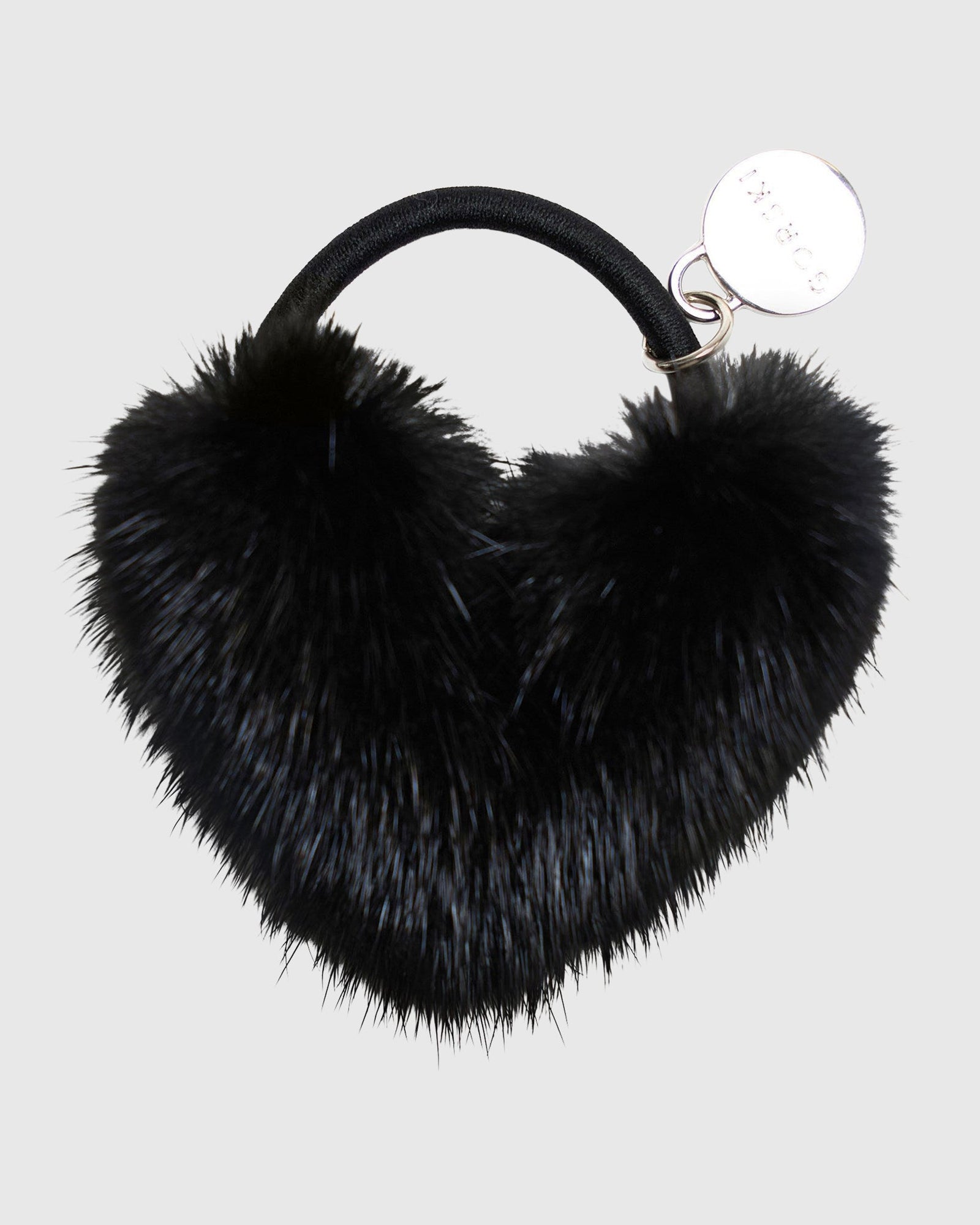 Hair Elastic With Heart Shaped Mink Fur Pompom | Black
