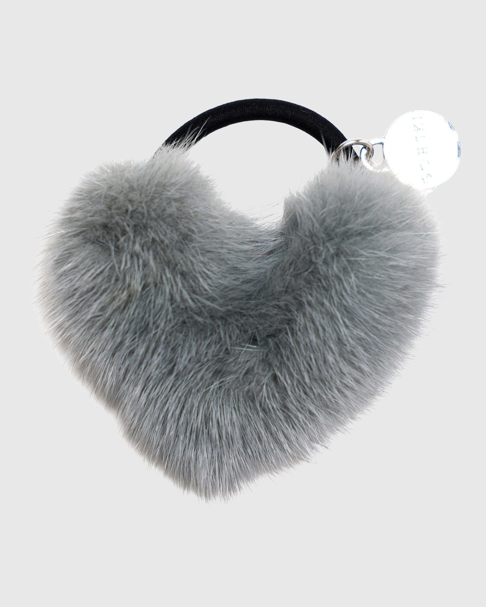Hair Elastic With Heart Shaped Mink Fur Pompom | Gray