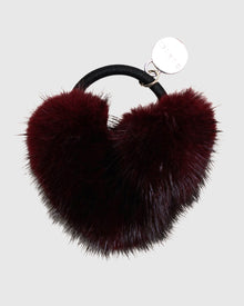 Hair Elastic With Heart Shaped Mink Fur Pompom | Burgundy