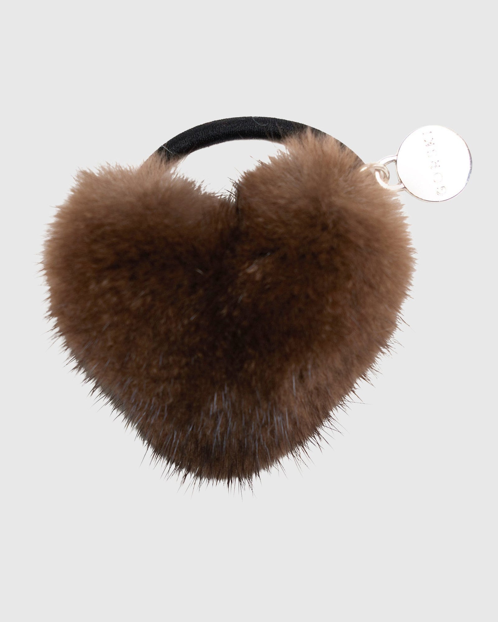 Hair Elastic With Heart Shaped Mink Fur Pompom | Mahogany