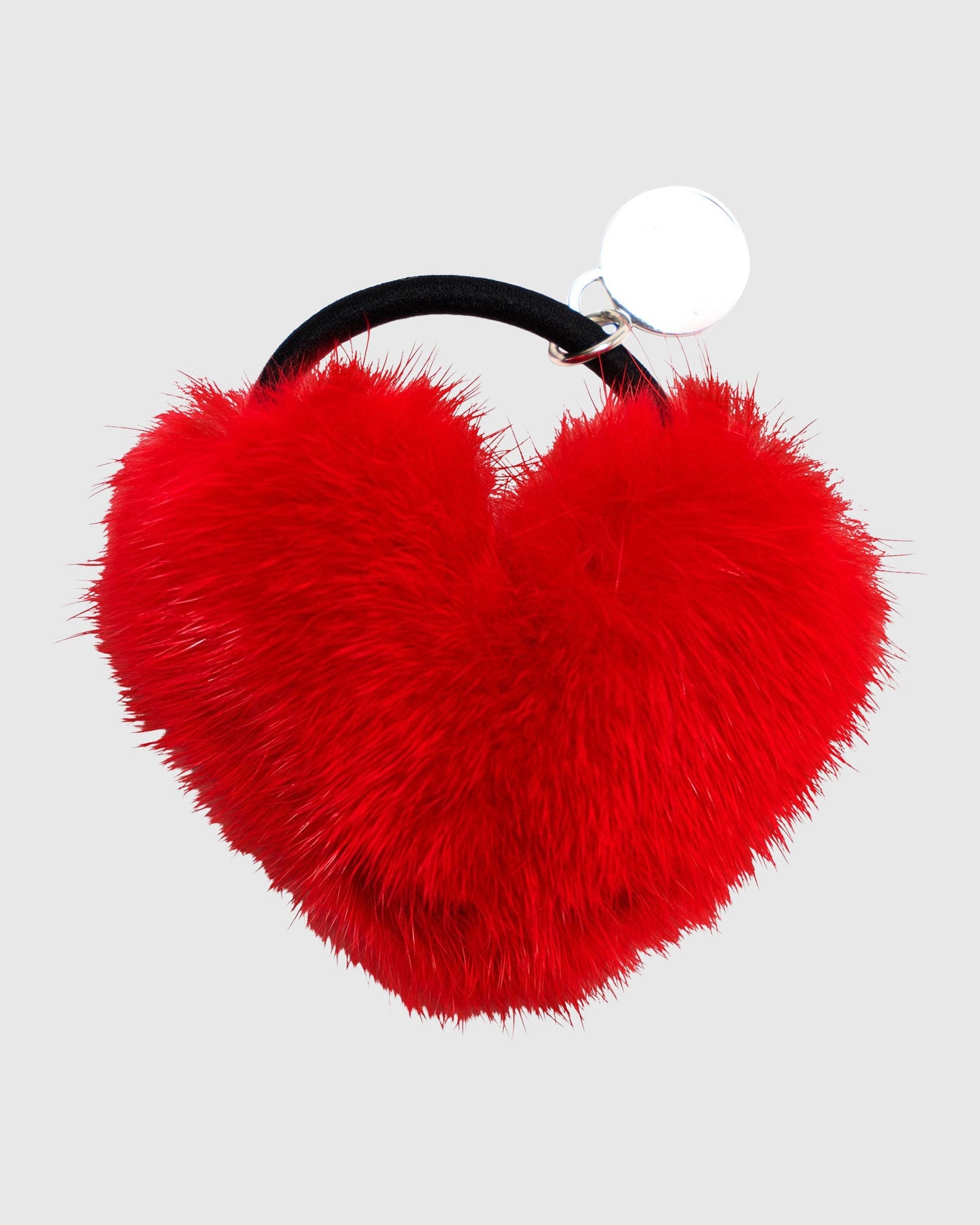 Hair Elastic With Heart Shaped Mink Fur Pompom | Red