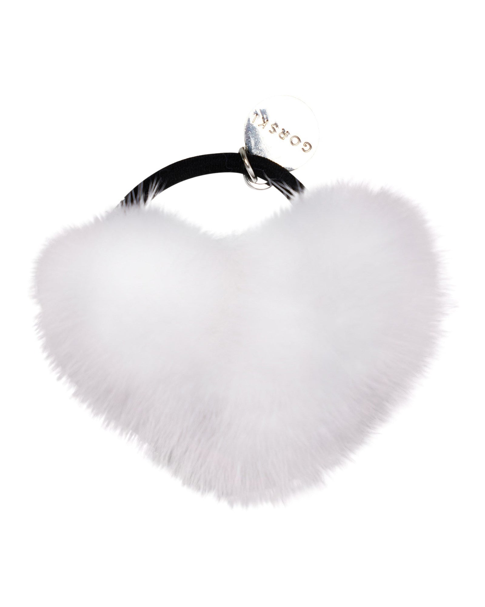 Hair Elastic With Heart Shaped Mink Fur Pompom | Women | Bleached White