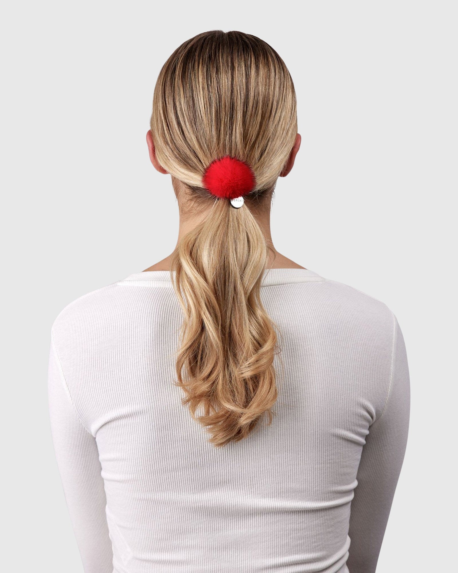 Hair Elastic With Mink Fur Pompom | Red