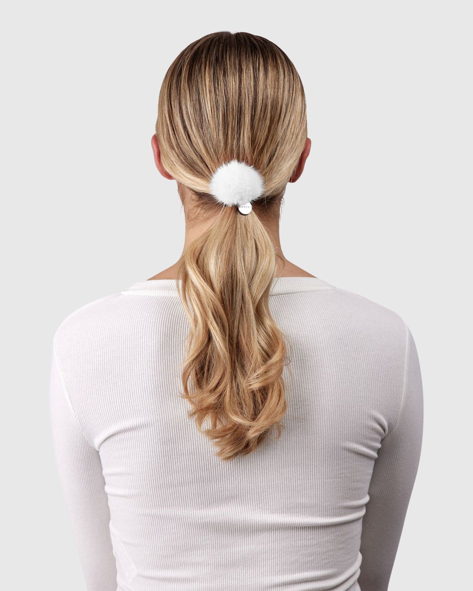Hair Elastic With Mink Fur Pompom | Bleached White