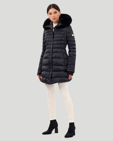 Horizontal Après-Ski Jacket With Detachable Toscana Shearling Lamb Hood Trim | Women | Black x Black