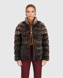 Horizontal Mink Jacket, Reversible To Down | Animal Print/Black