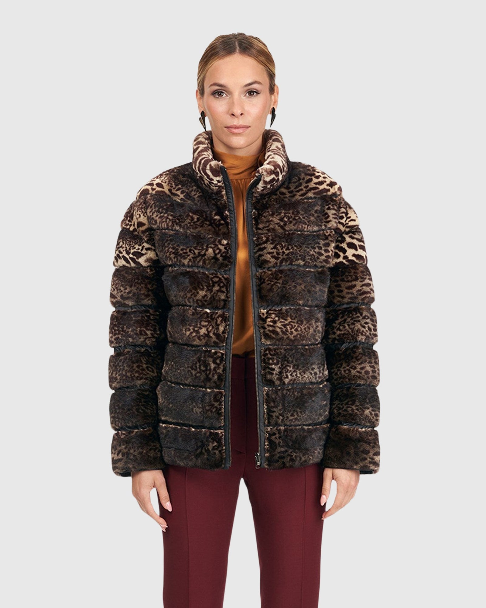 Horizontal Mink Jacket, Reversible To Down | Animal Print/Black