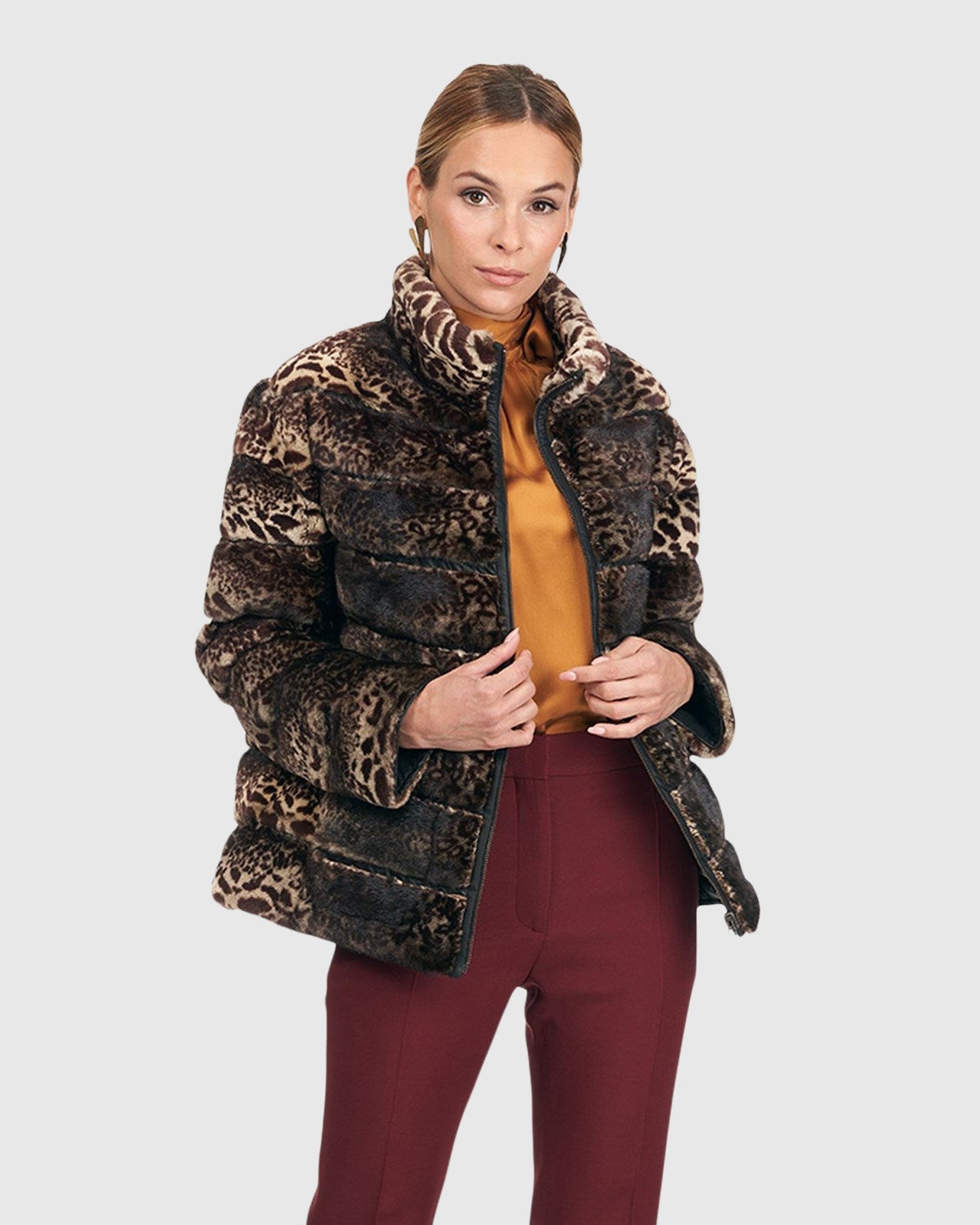 Horizontal Mink Jacket, Reversible To Down | Animal Print/Black