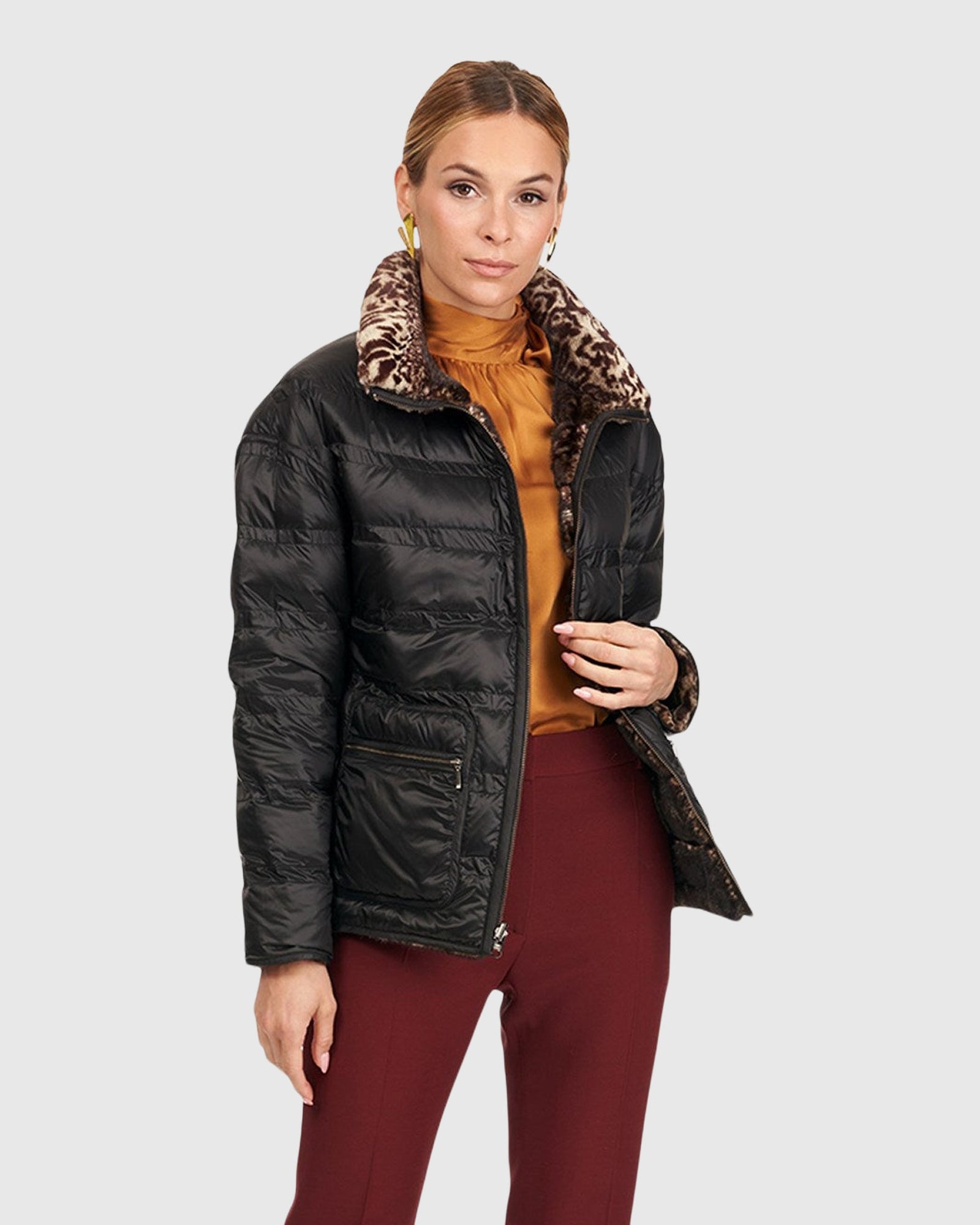 Horizontal Mink Jacket, Reversible To Down | Animal Print/Black