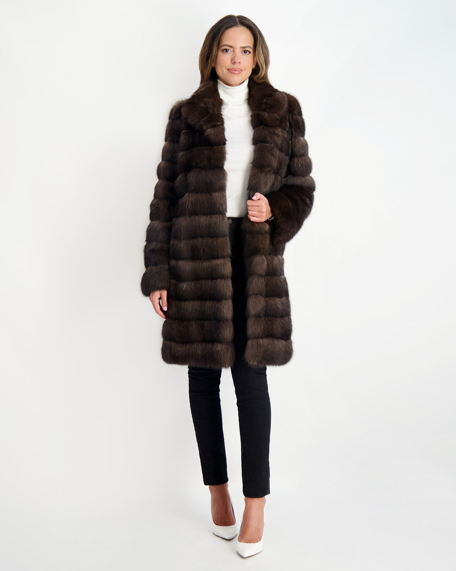 Horizontal Russian Sable Short Coat | Women | Natural