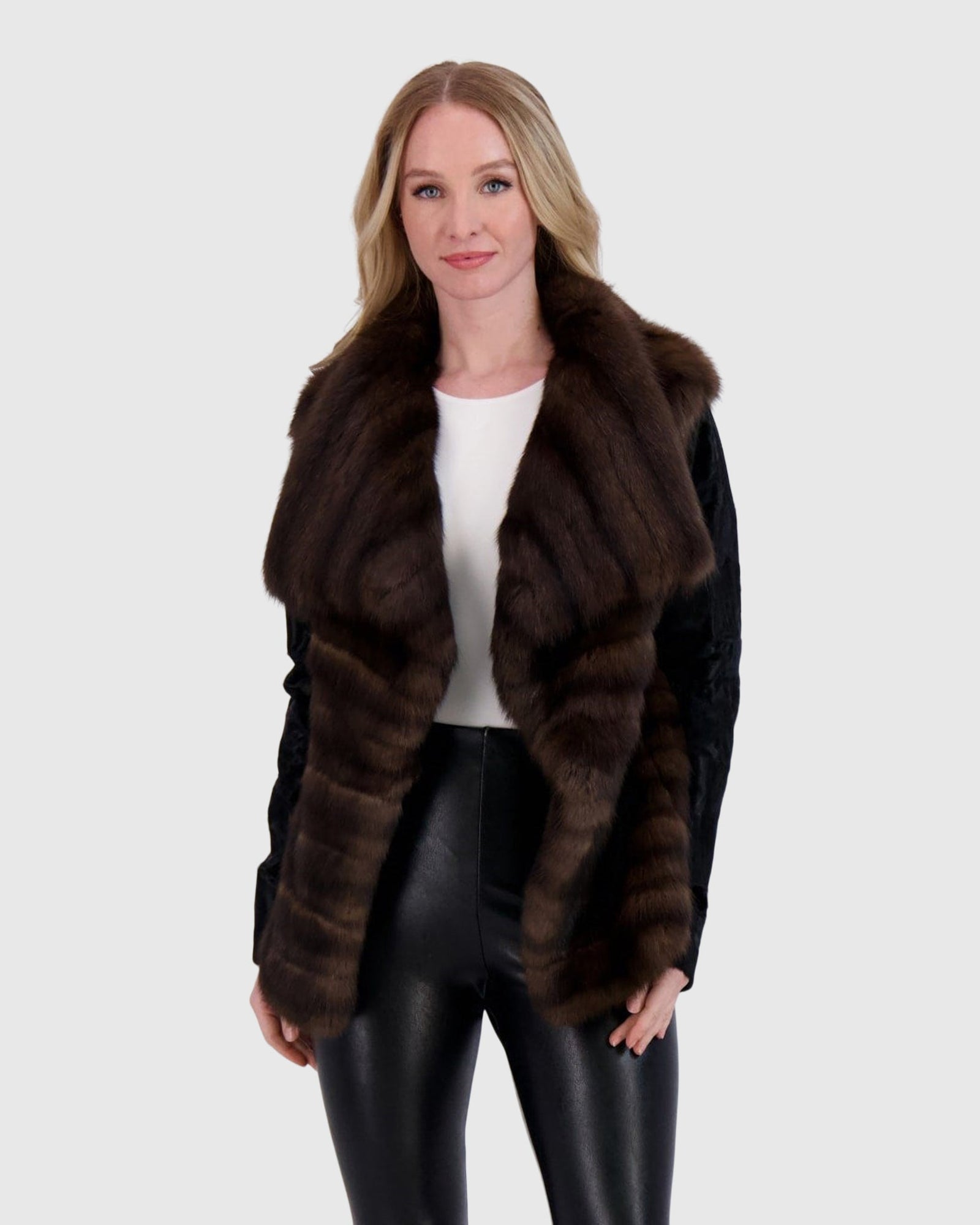 Horizontal Sable Jacket With Lamb Sleeves | Natural