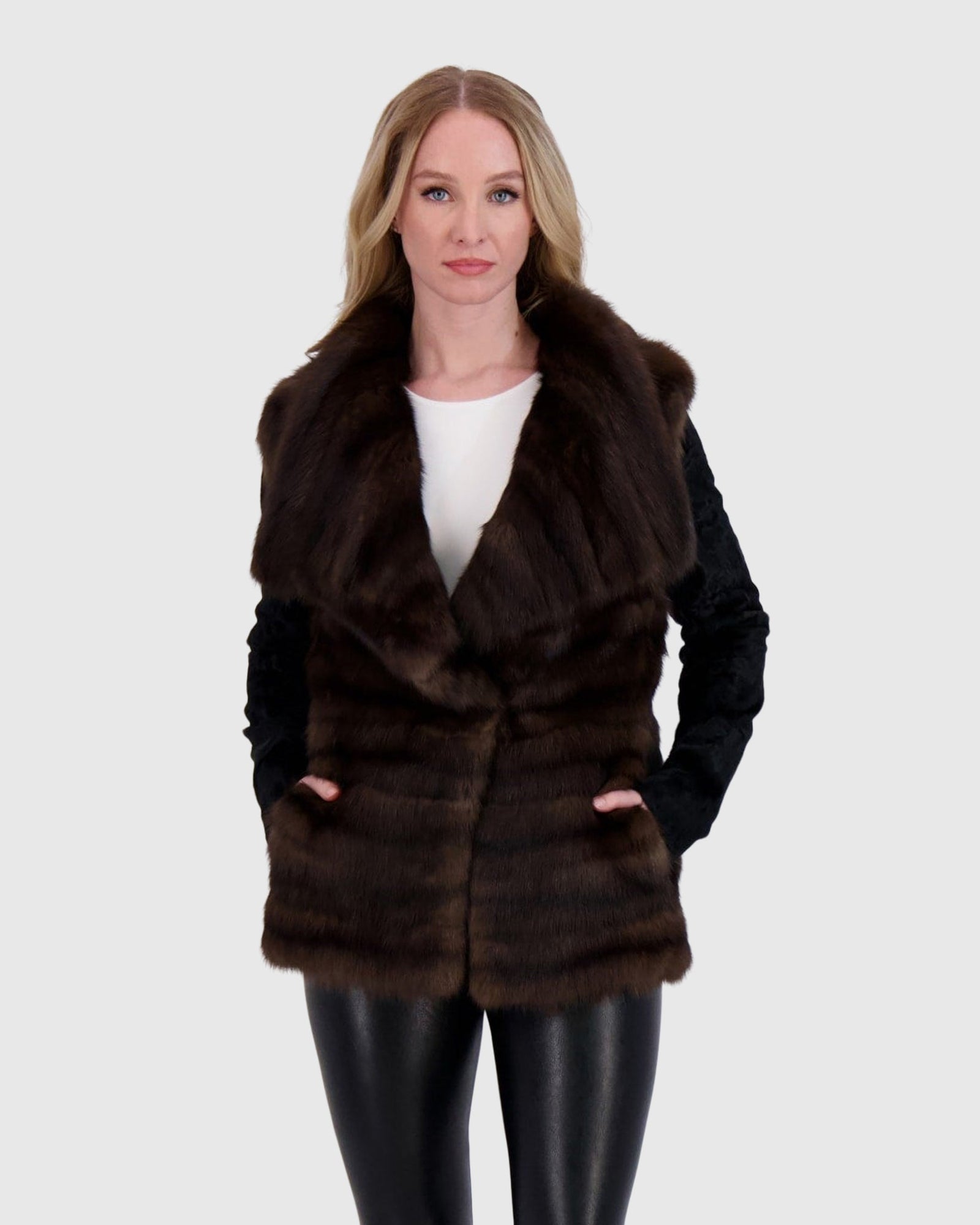 Horizontal Sable Jacket With Lamb Sleeves | Brown