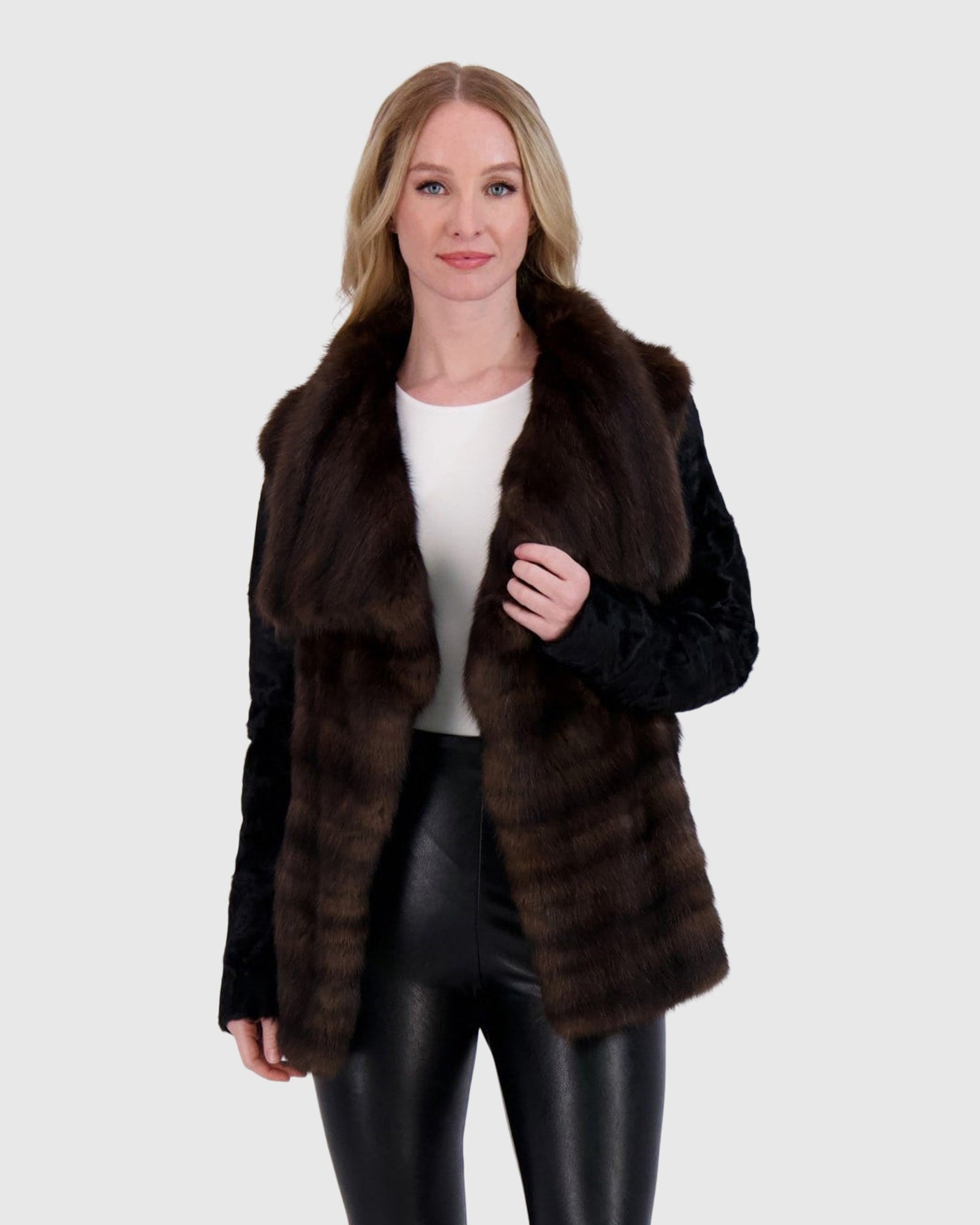 Horizontal Sable Jacket With Lamb Sleeves | Barguzine