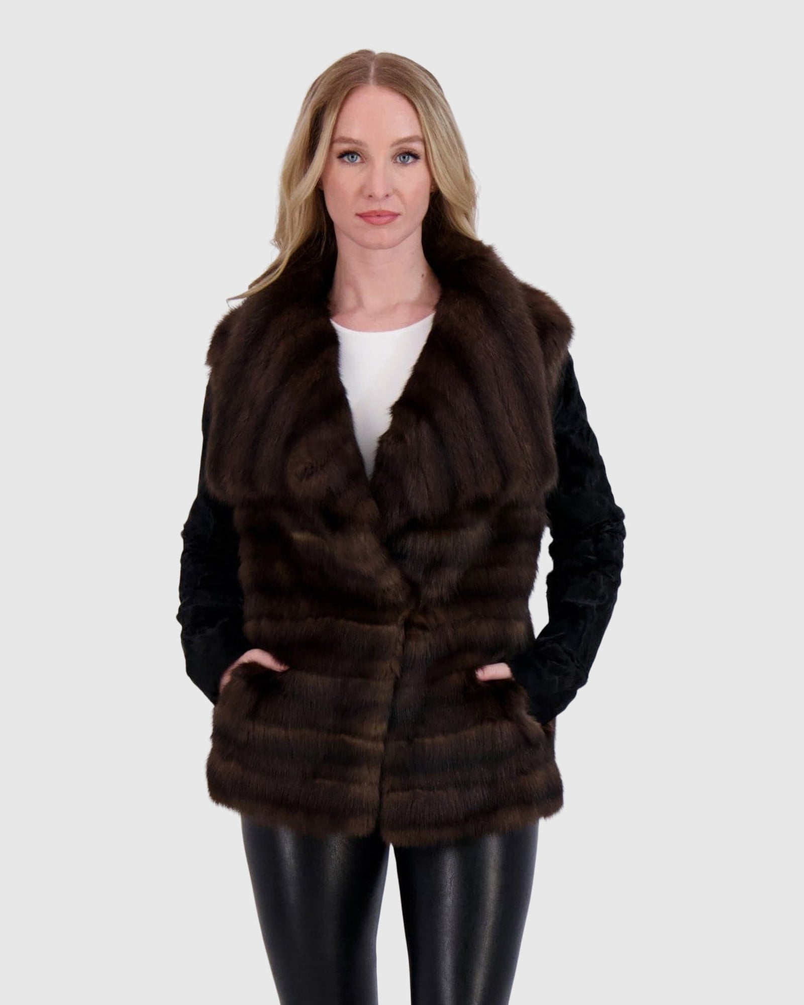 Horizontal Sable Jacket With Lamb Sleeves | Natural