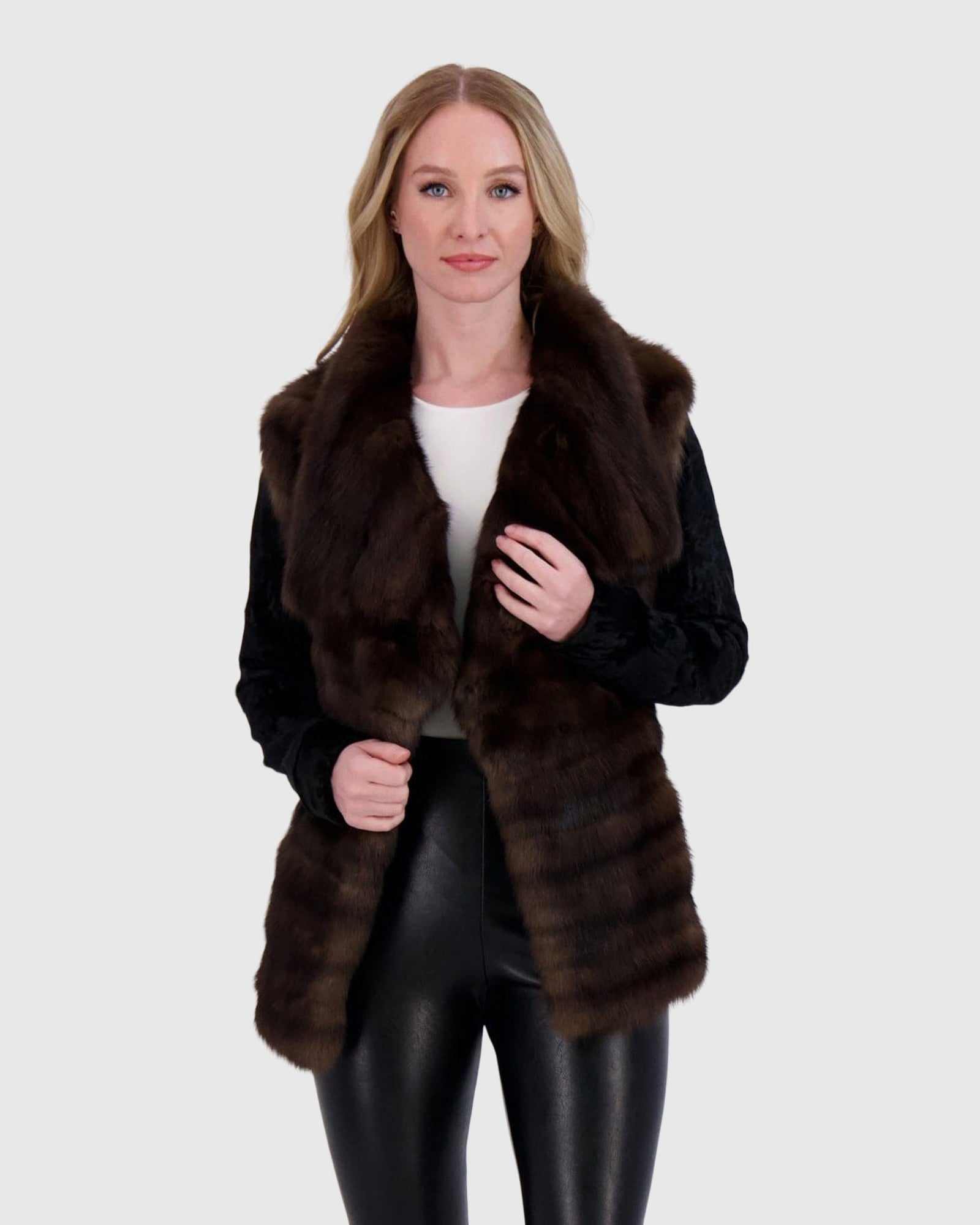 Horizontal Sable Jacket With Lamb Sleeves | Brown