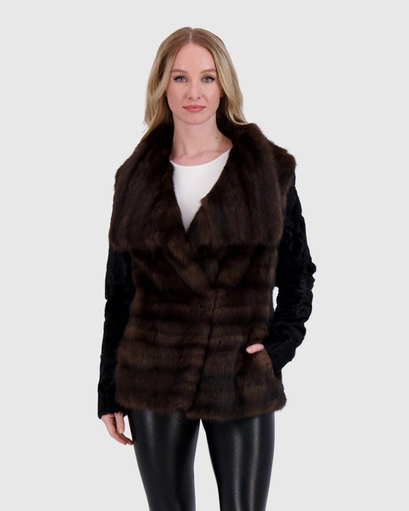 Horizontal Sable Jacket With Lamb Sleeves | Barguzine