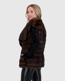 Horizontal Sable Jacket With Lamb Sleeves | Natural