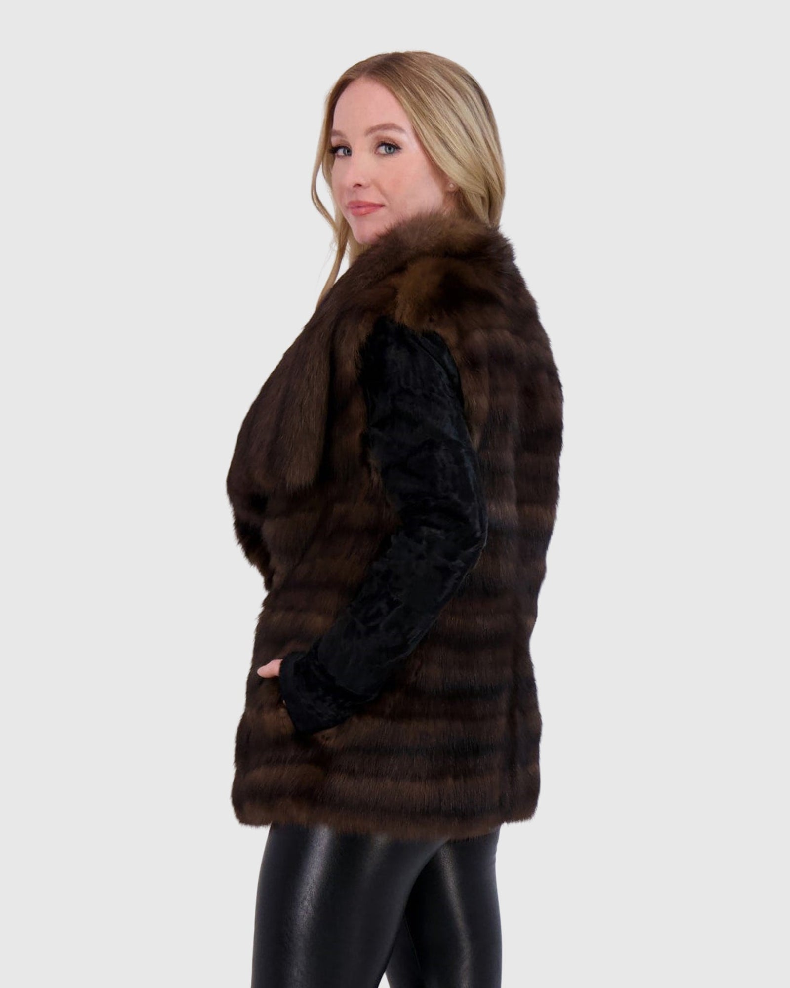 Horizontal Sable Jacket With Lamb Sleeves | Natural