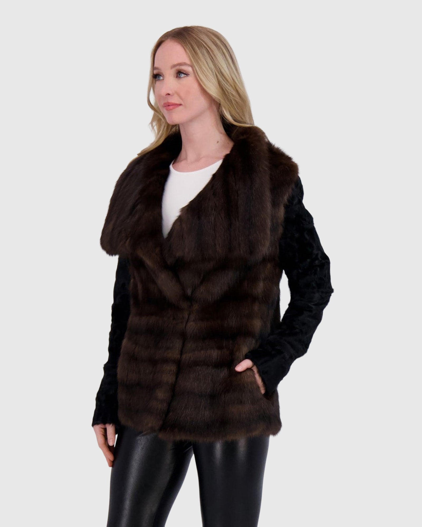Horizontal Sable Jacket With Lamb Sleeves | Barguzine