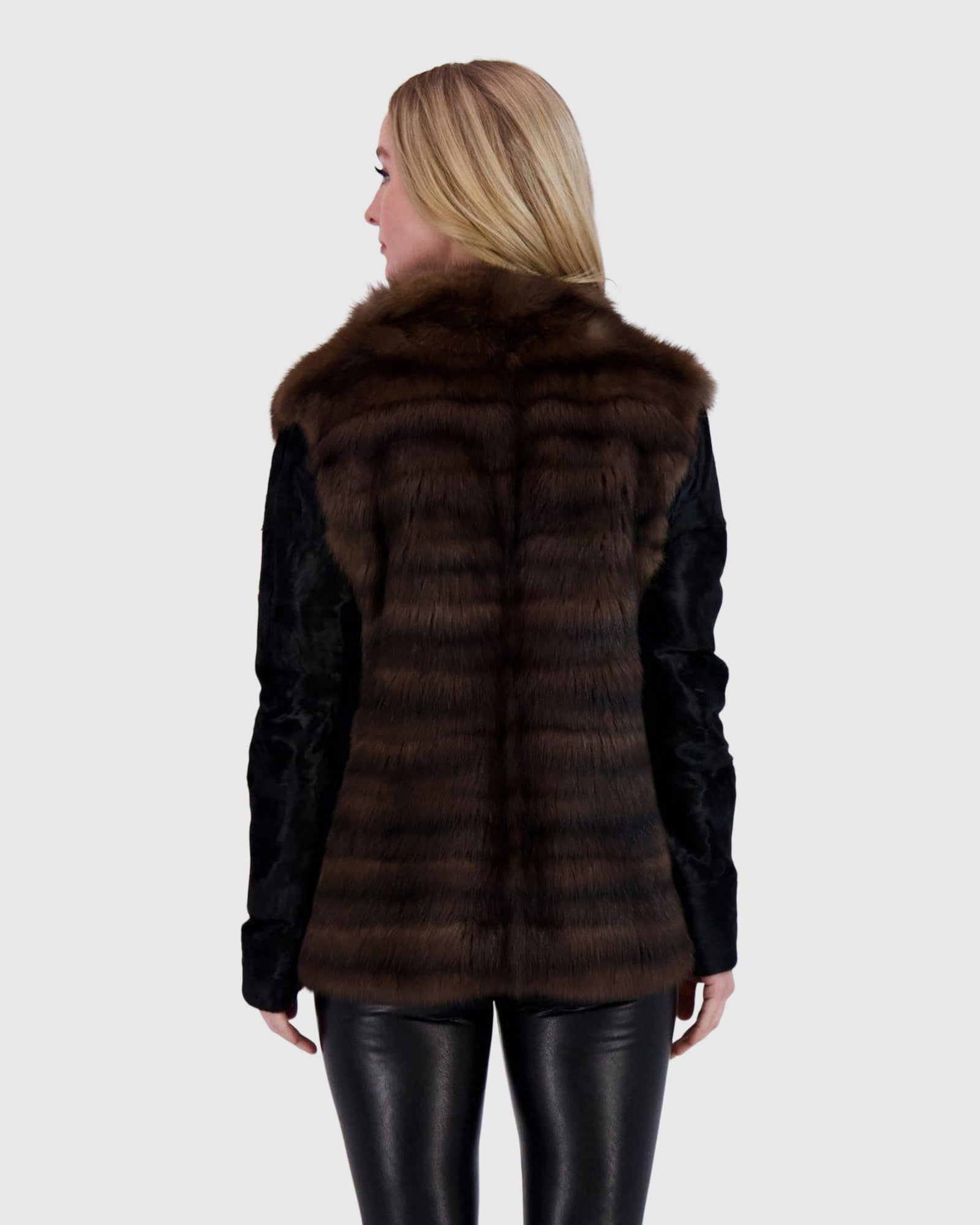 Horizontal Sable Jacket With Lamb Sleeves | Natural