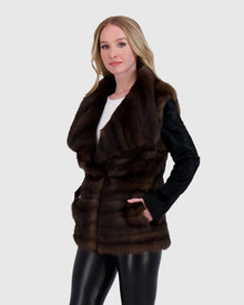 Horizontal Sable Jacket With Lamb Sleeves | Brown