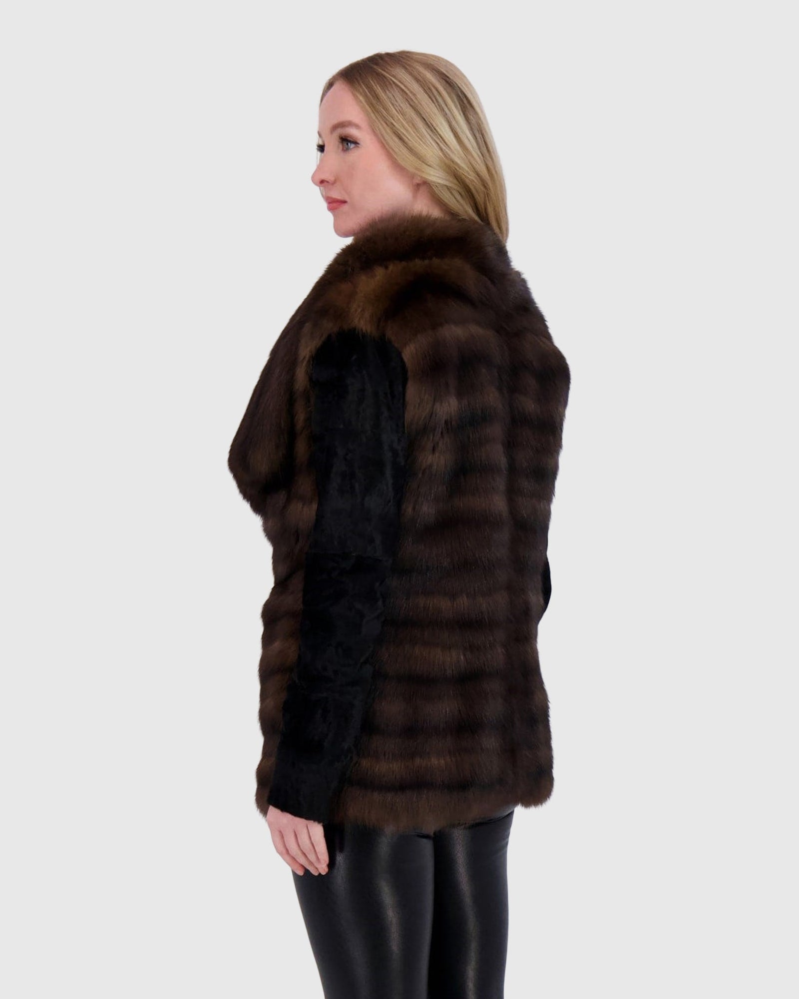 Horizontal Sable Jacket With Lamb Sleeves | Brown