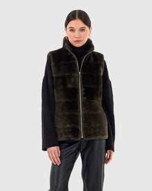 Horizontal Select Shearling Lamb Vest With Quilted Back | Army Green/Army Green