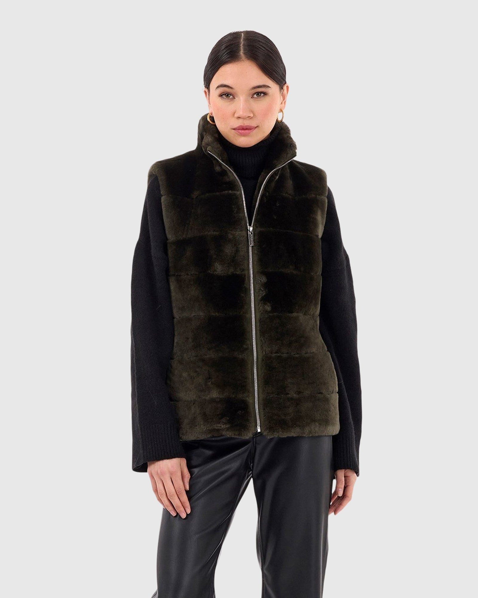 Horizontal Select Shearling Lamb Vest With Quilted Back | Army Green/Army Green