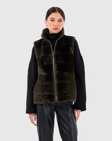 Horizontal Select Shearling Lamb Vest With Quilted Back | Army Green/Army Green