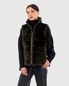 Horizontal Select Shearling Lamb Vest With Quilted Back | Army Green/Army Green