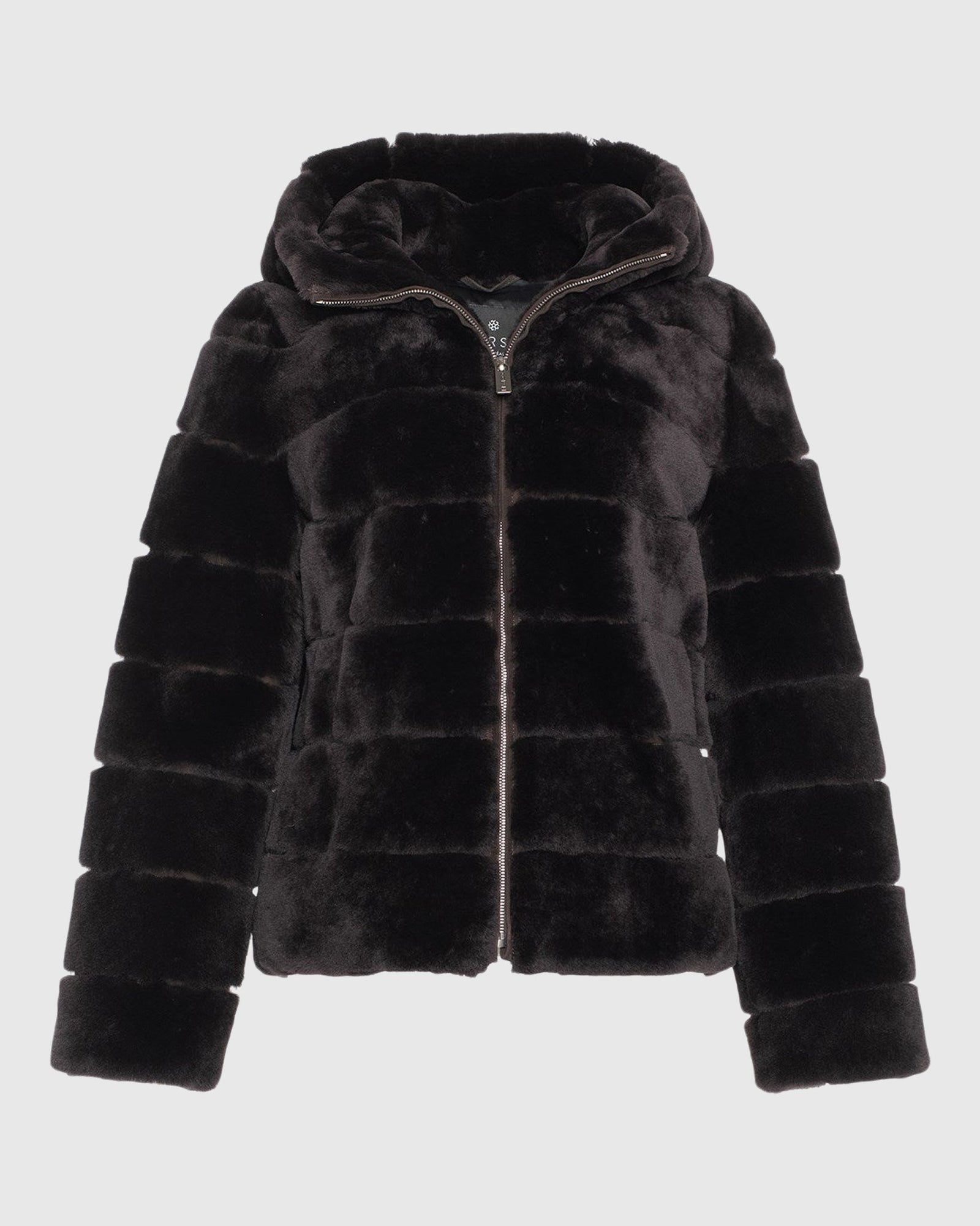 Horizontal Select Shearling Lamb Zip Jacket With Hood | Brown